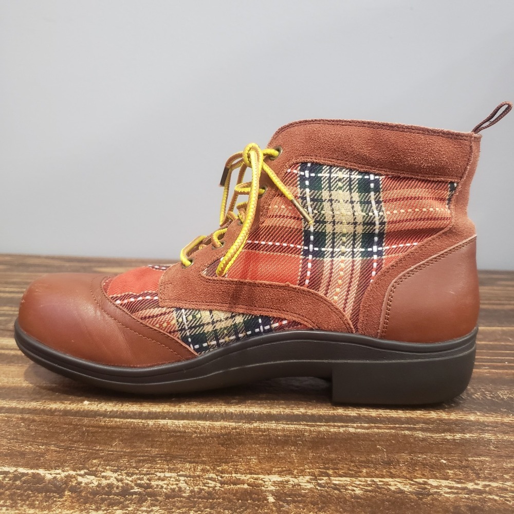 Alegria Ankle Boots Womens 8 KYL-602 Brown Leather Plaid Lace Up Good Condition - Picture 7 of 16